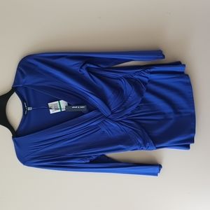 Cable & Gauge New Large Blue Knotted V-neck Long Sleeve Top